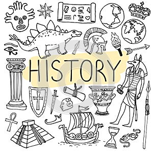 History hand drawn doodles. Vector back to school illustration. photo