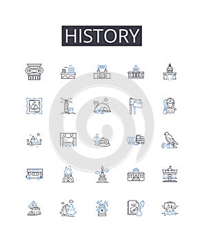 History line icons collection. Culture, Legacy, Tradition, Timeline, Chronology, Past events, Ancestral records vector