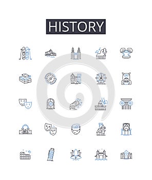 History line icons collection. Culture, Legacy, Tradition, Timeline, Chronology, Past events, Ancestral records vector