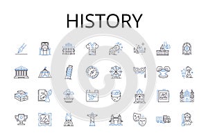 History line icons collection. Culture, Legacy, Tradition, Timeline, Chronology, Past events, Ancestral records vector