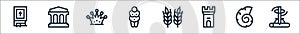 History line icons. linear set. quality vector line set such as fire, shell, fortress, wheat, venus of willendorf, crown, museum photo