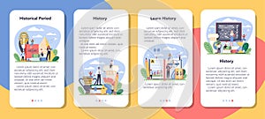 History mobile application banner set. History school subject. Idea