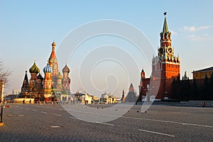 History Museum and Kremlin's tower at Red Suare in Moscow.