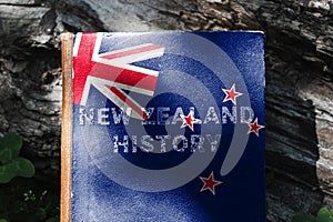 History of New Zealand. Book cover in the colors of the New Zealand flag.