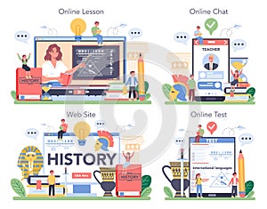 History online service or platform set. History school subject. Idea