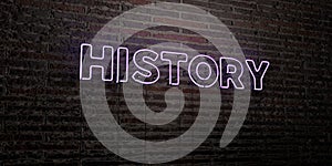 HISTORY -Realistic Neon Sign on Brick Wall background - 3D rendered royalty free stock image