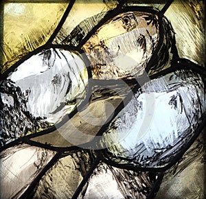History of salvation - detail, stained glass window by Sieger Koder in church of St Bartholomew in Leutershausen, Germany