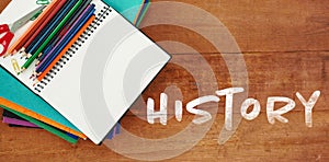 Composite image of history text against white background