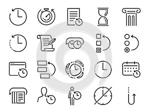 History and time management icon set. Included the icons as Anti-Aging, revert, time, reverse, u-turn, time machine, waiting, resc