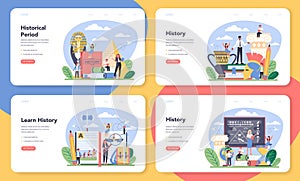 History web banner or landing page set. History school subject.