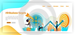 Hit business target. archery achievement goals with strategy and focus on graph data and analysis. vector illustration concept for