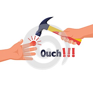 Hit finger hammer. Vector illustration flat design