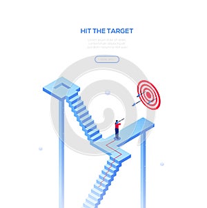 Hit the target - modern isometric vector web banner