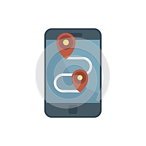 Hitchhiking smartphone route icon flat isolated vector