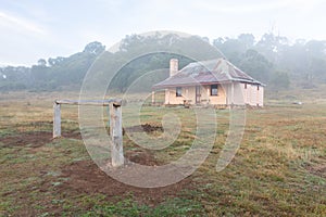 The hitching rail and old homestead in Snowy Mountains Australia