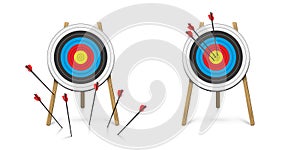 Hitting and missed target with archery arrow set