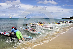 Hitting the water on Coconut Cup Paddle board race