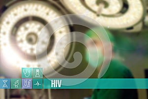 HIV medical concept image with icons and doctors on background