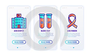 HIV thin line icons set: AIDS center, AIDs ribbon. Vector illustration