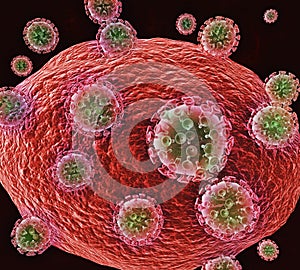 HIV Viruses Attacking Cell