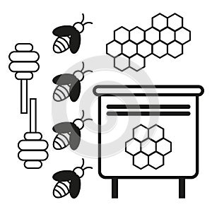 hive bee honeycomb icon. Vector illustration. Stock image.