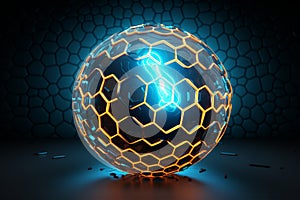 hive pattern wrap earth sphere,blue neon, digital element, Generated AI
