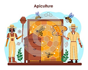 Hiver or beekeeper concept. Apiculture farmer gathering honey.