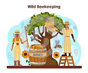 Hiver or beekeeper concept. Apiculture farmer gathering honey.