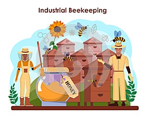 Hiver or beekeeper concept. Apiculture farmer gathering honey.