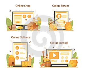 Hiver or beekeeper online service or platform set. Professional farmer