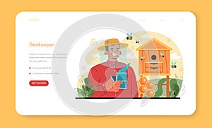 Hiver or beekeeper web banner or landing page. Professional farmer