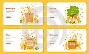 Hiver or beekeeper web banner or landing page set. Professional