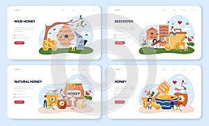 Hiver or beekeeper web banner or landing page set. Professional farmer