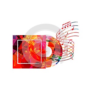 Playful music background with abstract vinyl LP record with musical notes for banner, card, invitation, poster