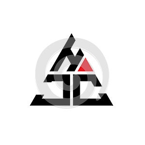 HJC triangle letter logo design with triangle shape. HJC triangle logo design monogram. HJC triangle vector logo template with red