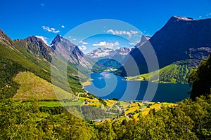 The Hjorundfjord and the Sunnmore Alps near Trandal, More og Romsdal, Norway