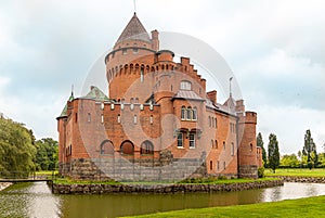 Hjularod fairy tale castle surrounded by a moat
