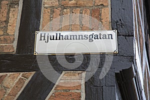 Hjulhamnsgatan Street Sign, Lilla Torg Square; Malmo