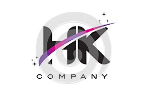 HK H K Black Letter Logo Design with Purple Magenta Swoosh