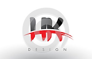 HK H K Brush Logo Letters with Red and Black Swoosh Brush Front