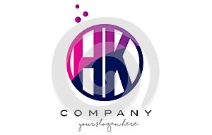 HK H K Circle Letter Logo Design with Purple Dots Bubbles