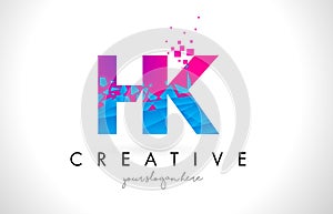 HK H K Letter Logo with Shattered Broken Blue Pink Texture Design Vector. photo