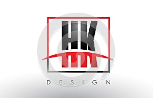 HK H K Logo Letters with Red and Black Colors and Swoosh. photo