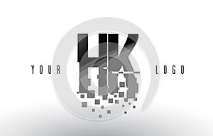 HK H K Pixel Letter Logo with Digital Shattered Black Squares