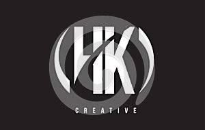 HK H K White Letter Logo Design with Black Background.