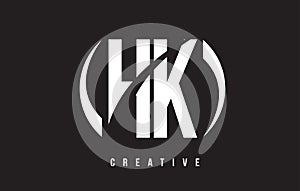 HK H K White Letter Logo Design with Black Background. photo