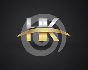 HK initial logo company name colored gold and silver swoosh design. vector logo for business and company identity