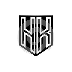 HK Logo monogram shield geometric white line inside black shield color design photo
