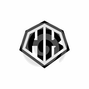HK monogram logo with hexagon shape and line rounded style design template