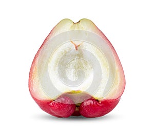 Hlaf rose apple on white background